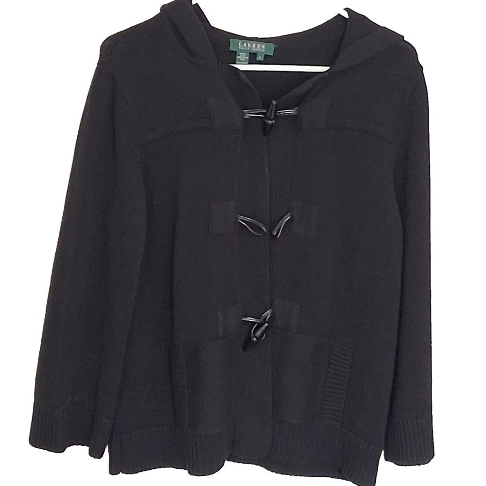 Lauren Ralph Lauren Womens‎ Hooded Cardigan Sweater Coat Size L Chunky Toggle